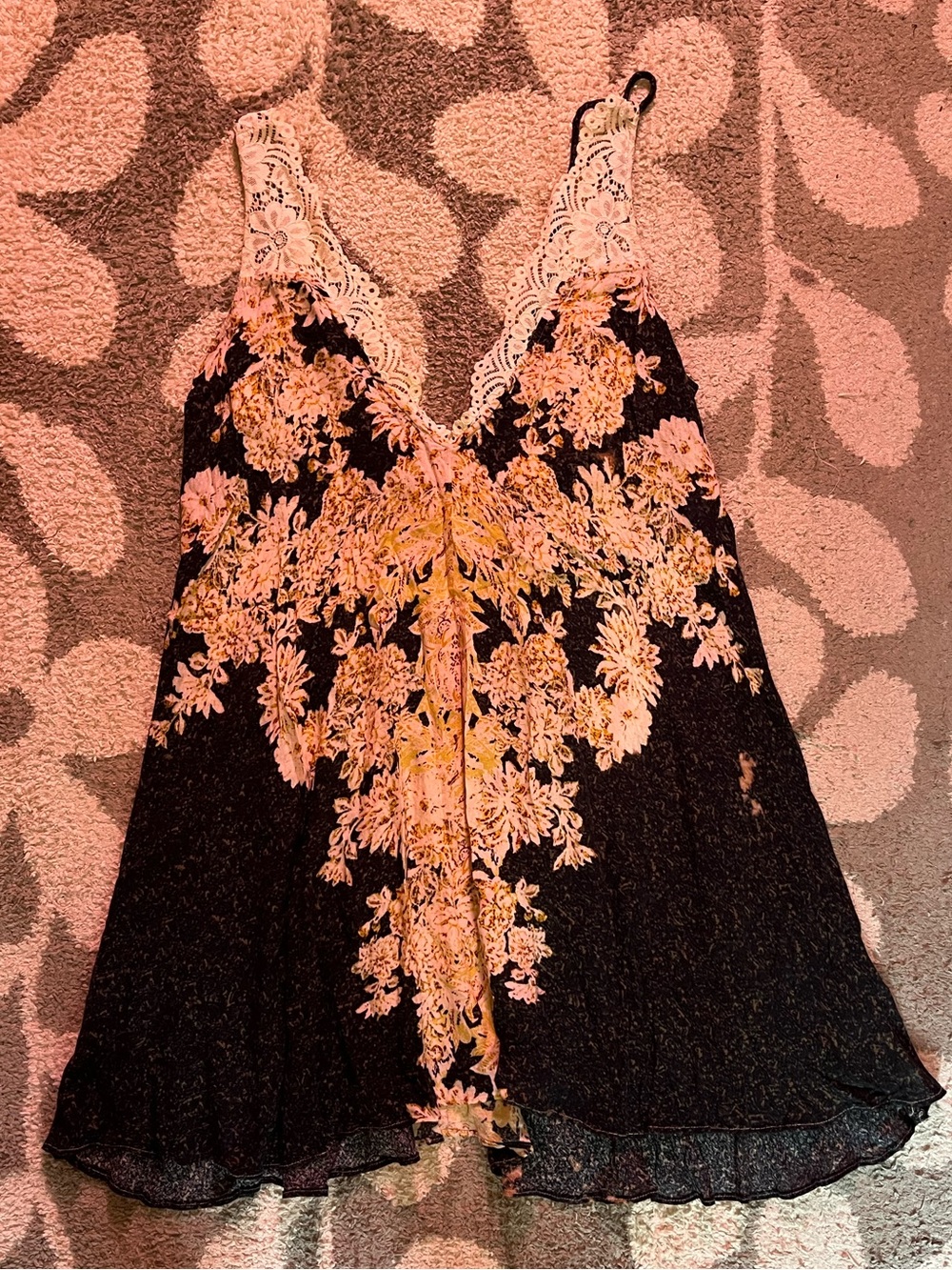 Free People size XS morning sun slip Floral Lace-Back Sundress - Black and Cream - Picture 3 of 11